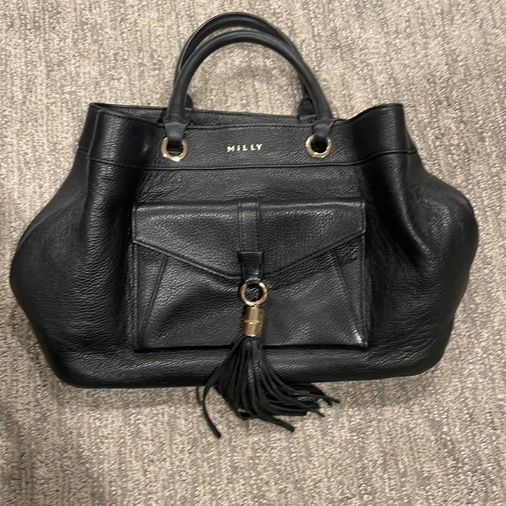 Milly black leather tote gold hardware